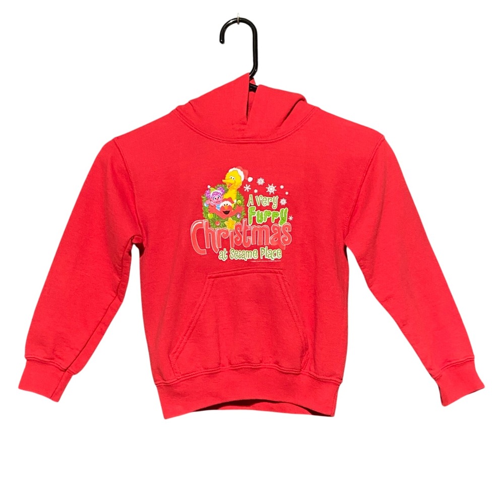 2012 Sesame Place Kids Red A Very Furry Christmas‎ Hoodie Sweatshirt YS Big Bird